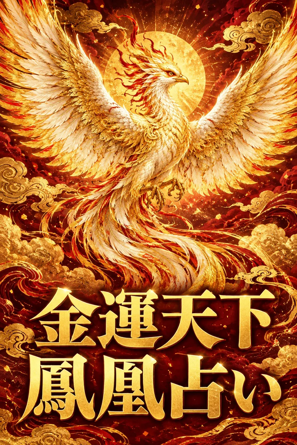 黄金の翼を大きく広げ、天へ舞い上がる鳳凰。金運天下鳳凰占い